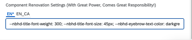 Entering in Component Renovation Settings